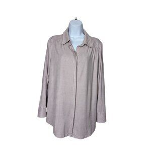 Chico's Women's Pink Faux suede button up blouse Long Sleeve size L